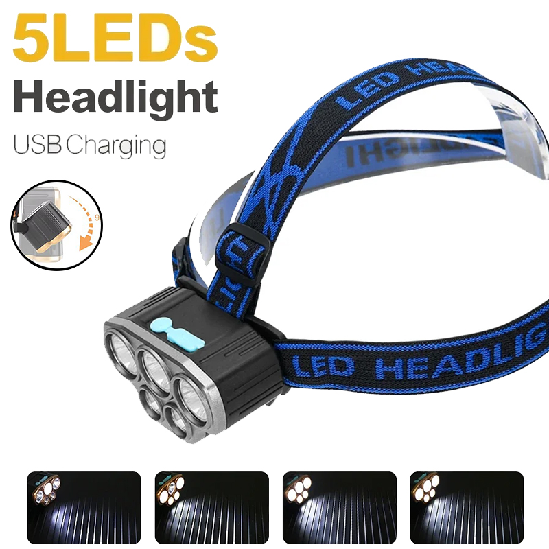 Outdoor Power Head - Lampe frontale rechargeable à 5 LED,