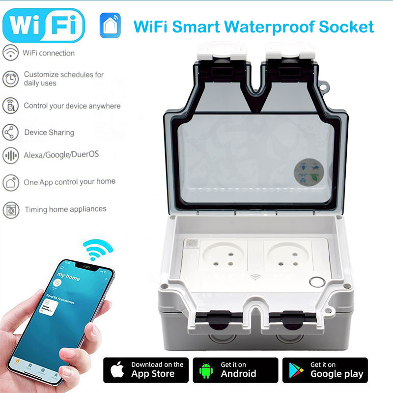 Outdoor Power Outlet Waterproof - Prise intelligente 16A, étanche IP66, type